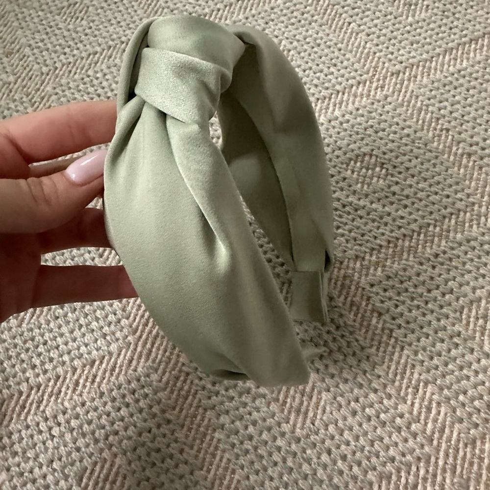 Elegant Sage Green Satin Headband - Picture 2 of 3